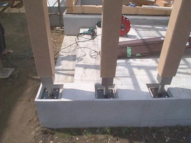 Stainless steel embedding steel post base plate for column at balcony, porch, veranda made in Japan