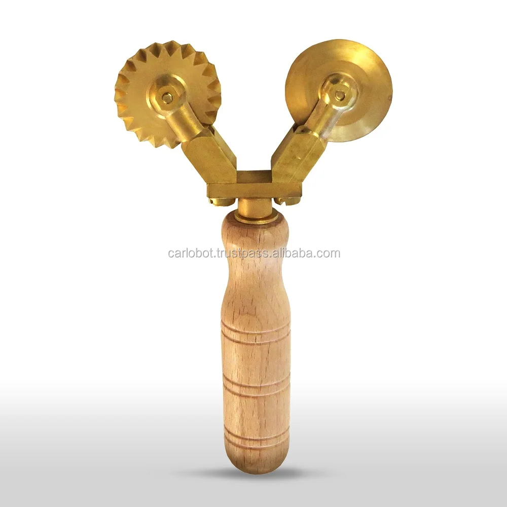 
Double Pasta and Ravioli Cutter Wheel, 2 Separate Blades, 1 Festooned and 1 Smooth, Timeless Natural Wood Handle and Durable Bra 
