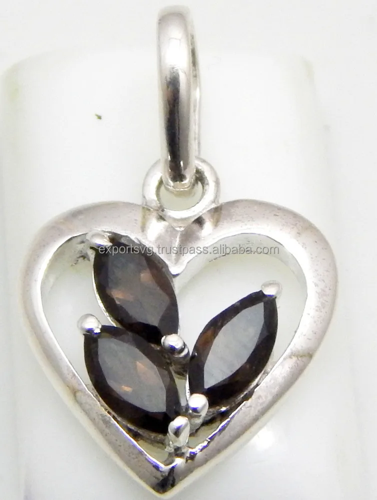 925 Sterling Silver Jewelry Smoky Quartz Trendy Heart Pendant Women Small Natural Gemstone Rhodium Silver Featuring Gold Pearl