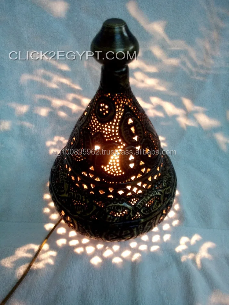 BR368 Moroccan Mosaic Brass Table Tea Light Lamp