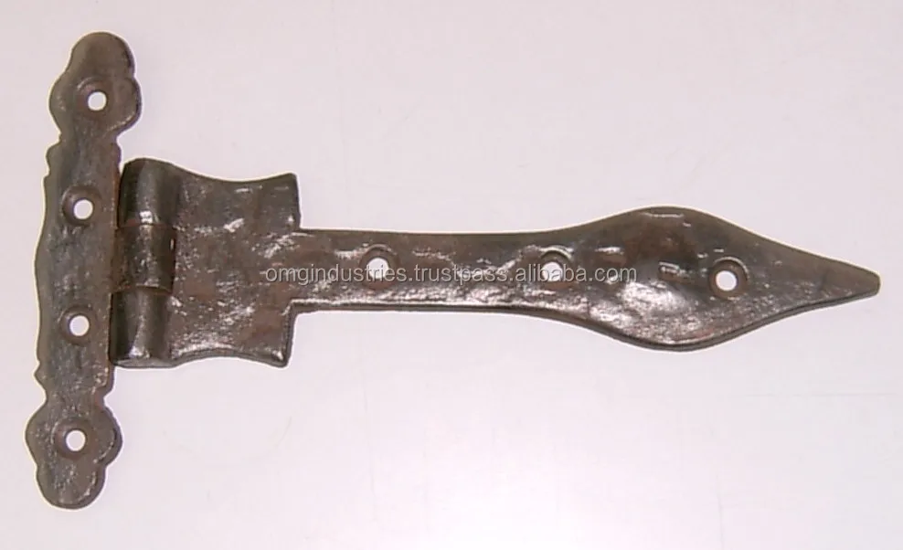 OMG Industries Heavy Duty Iron Door Hinge T-Strap Shed Black Barn Fancy Gate Hinges
