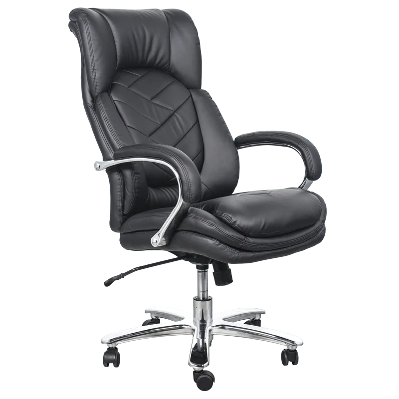 High back quality manager ergonomic computer PU swivel desk office chair with heavy duty chrome base Carmen 6100 Black Brown