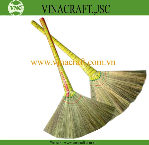 Vietnamese grass broom with colorful handle natural burma