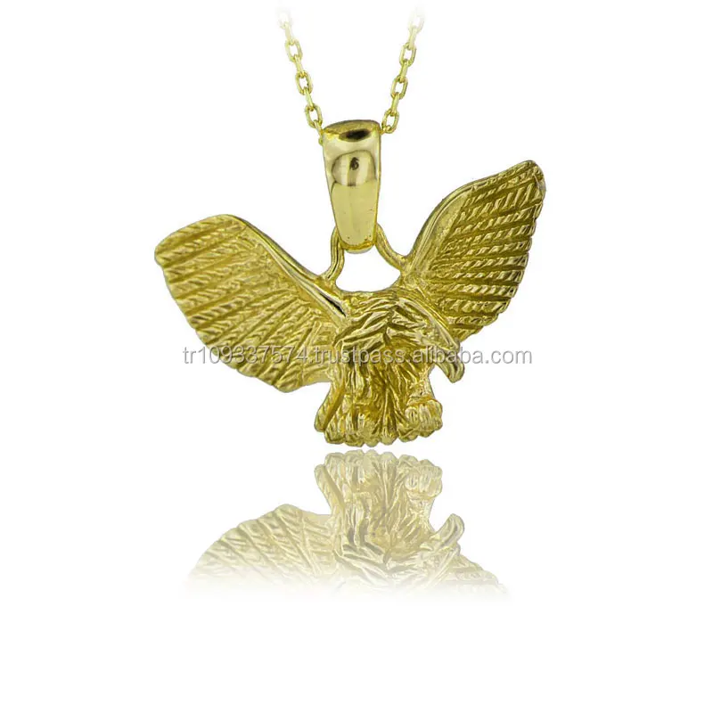 14K Solid Gold Tri Color Eagle Charm Pendant Necklace Animal Necklace Fine Jewellery for Women Made in Turkey