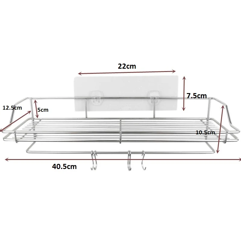 Kitchen accessories stainless steel storage Holders & Racks shelf metal storage basket with small hooks