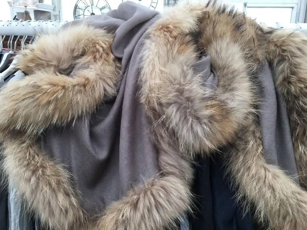 Cashmere Scarf with Fox Fur shawl ladies fur scarf winter shawl with fox fur high fashion  women scarf ladies shawl