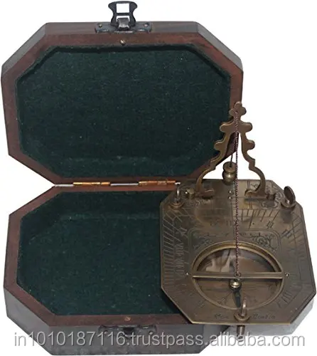 
Compass Sundial Antique Finish Brass With Wood Box Excellent Quality Decor Brand New Reproduction 