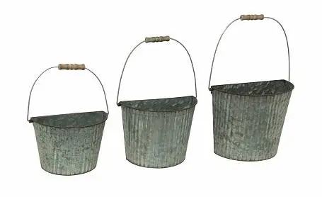 SET OF 3 RIBBED BUCKET HOME & GARDEN DECORATIVE FLOWER POT HANDMADE DESIGN FLOWER PLANT HOLDER