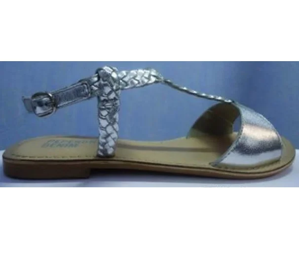 LADIES STYLISH LEATHER OPEN FLAT SANDAL WITH BUCKLE STRAP ON TPR SOLE