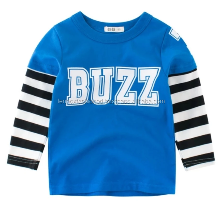Custom Logo Kids Autumn Clothes Good Quality Cotton Baby Clothing Boys Long Sleeve T-Shirt made in Bangladesh