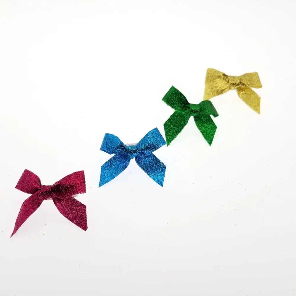 Pre tie ribbon bow fancy multi color glitter with elastic band for perfume bottle and wine bottle