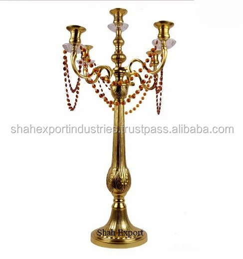 Fancy Decorative Aluminum Five arms Long Wedding Candelabra Centerpiece Gold Plated For Home & Christmas Decoration