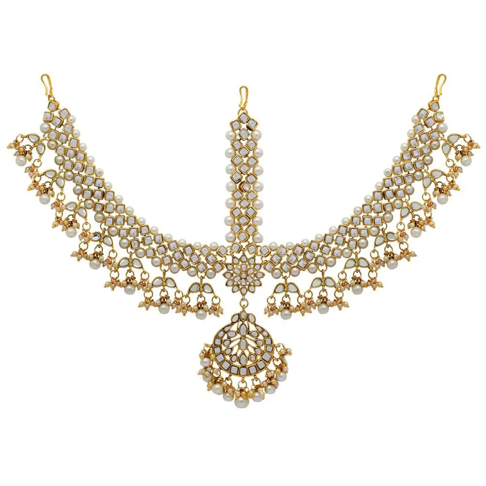 Partywear Collection White Color Kundan Work Matha Patti