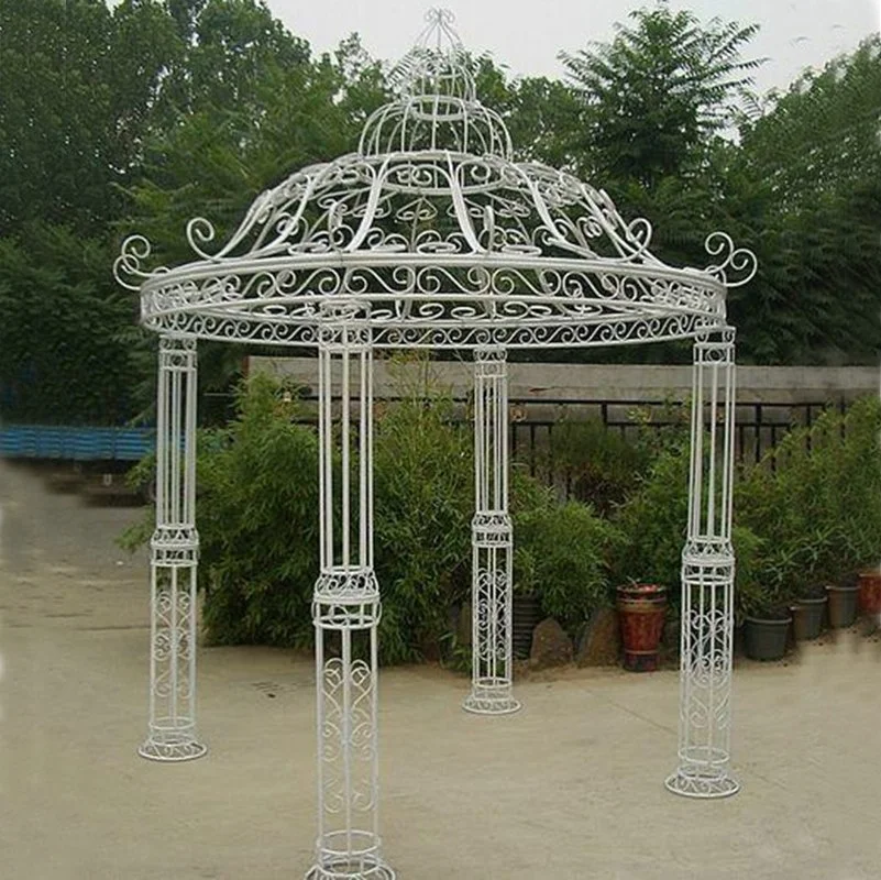 iron art White 4 pillars pavilion gazebo garden suppliers