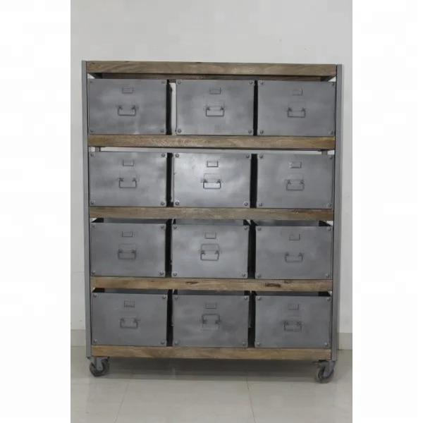 
industrial & vintage iron metal 12 Drawer storage chest of Cabinet 