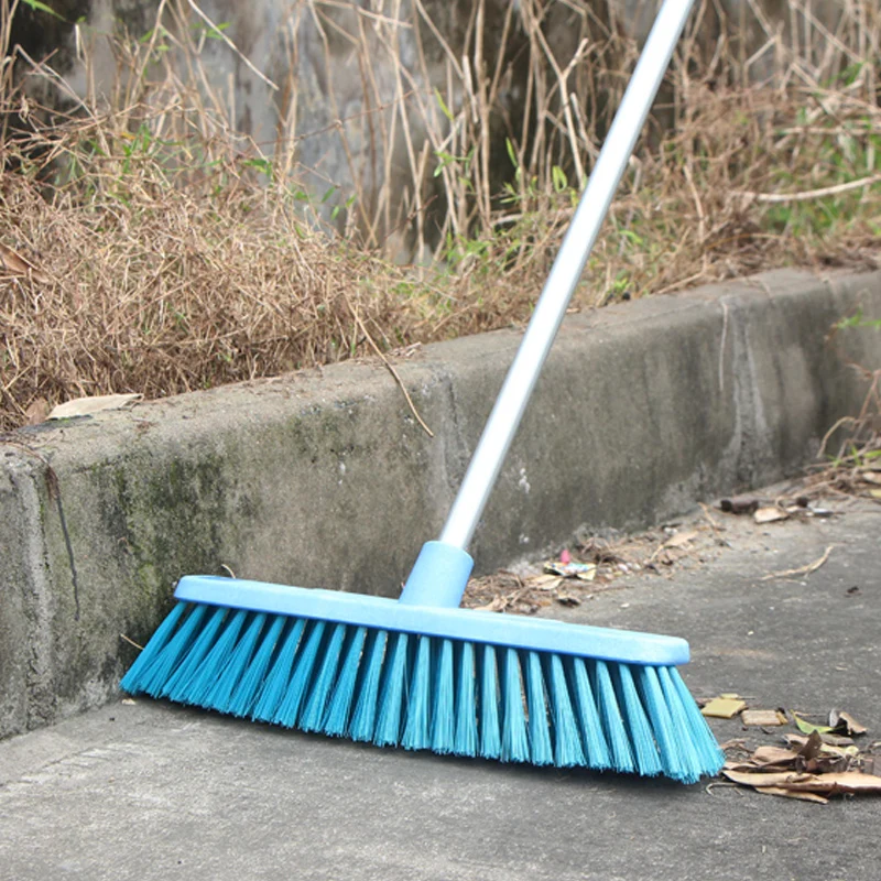 Premium outdoor long reach hard sweeping brush broom with italian screw thread aluminium pole for concrete floor