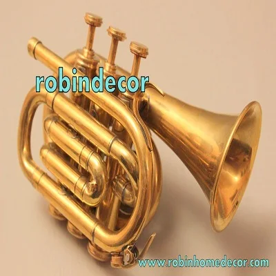 AAA Decorative Showpiece Brass Pocket Trumpet Cornet Solid Brass Pocket Cornet