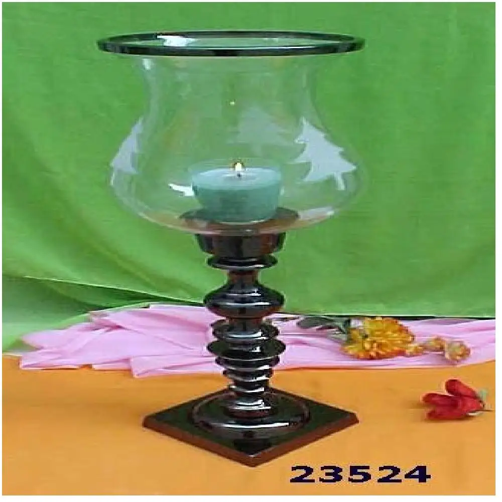 Clear Glass Hurricane Candle Holder Black Stand Holder Decorative For Dining Table