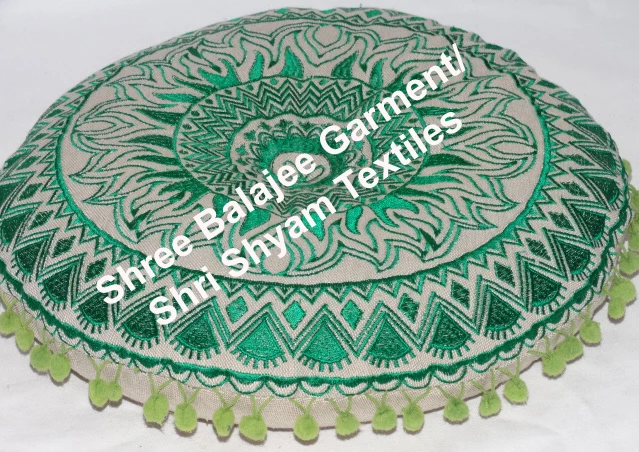 
Green Round Ethnic Design Embroidery Home Decor Cotton Cushion Custom Embroidery Round Chair Cushion Gypsy Round Floor Pillow 