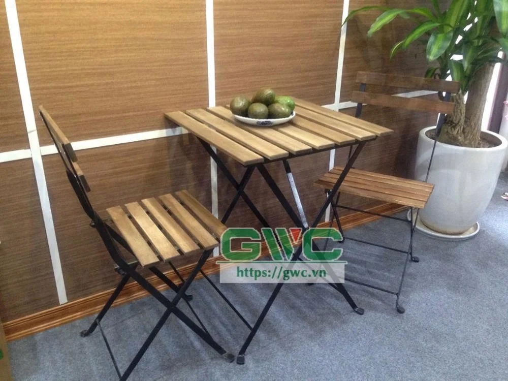 Acacia Table Set with Powder Coating Steel Frames/ Modern Garden Set vietnam cheap price tarno set patio balcony