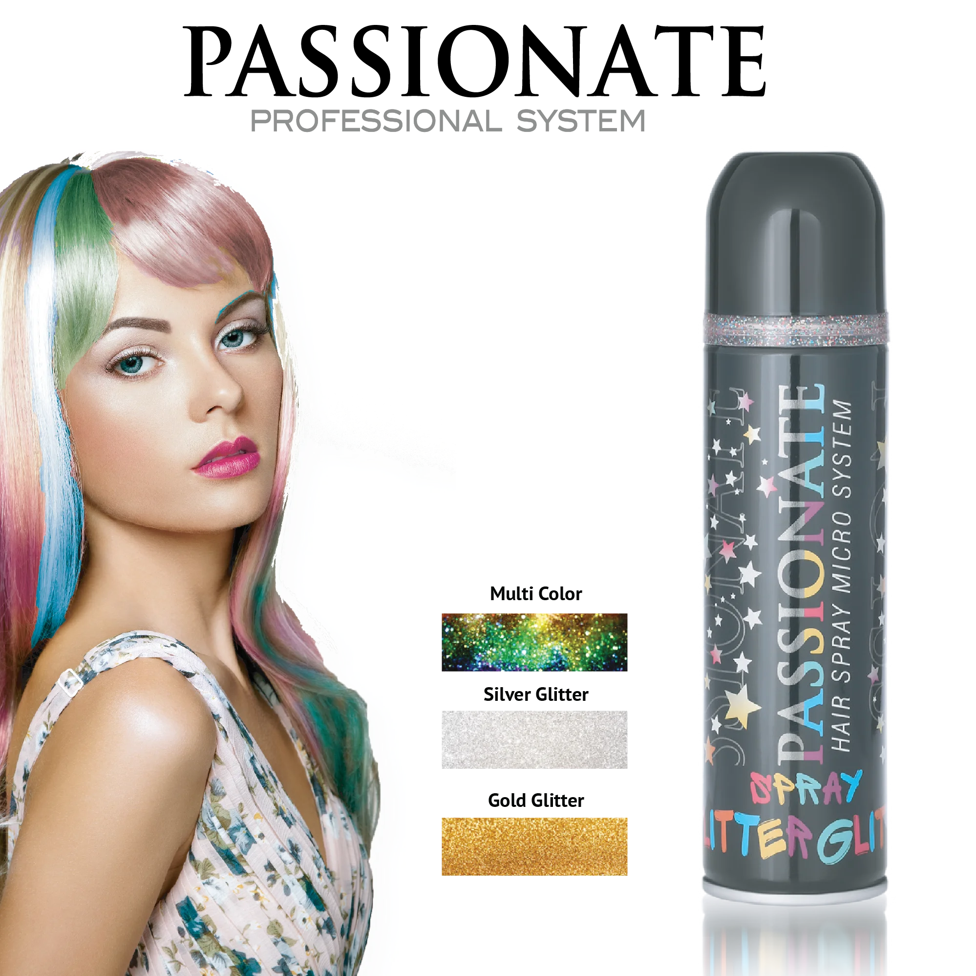 PASSIONATE GLITTER SPRAY 100ml Silver Gold Multi Color