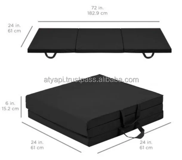 Exercise Tri-Fold Gym foam Mat For Gymnastics, Aerobics, Yoga, Martial Arts - Black