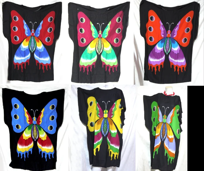 
vintage retro thai style HIPPIE BOHO HAWAII BLOCK TIE DYE caftan butterfly dress PLUS 