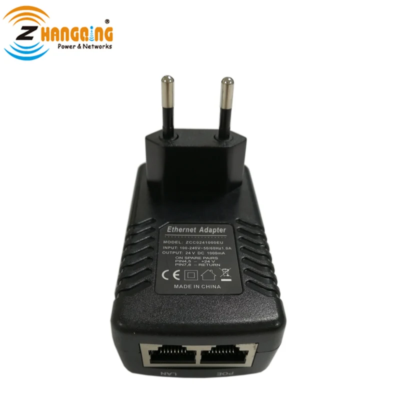 
1 Port PoE Injector US UK EU plug 24V 1A Wall Mount RJ45 PoE Power Adapter for Access Point IP camera IP phones 