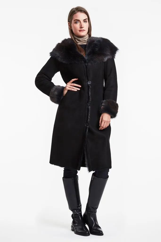 New Brand Fashionable sheep fur lined long sheepskin coat for women