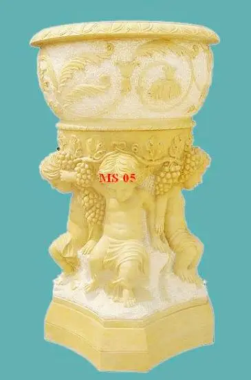 Custom Hand Carved Stone Outdoor Flower Pot Vase With Angels Statues DSF-LH06