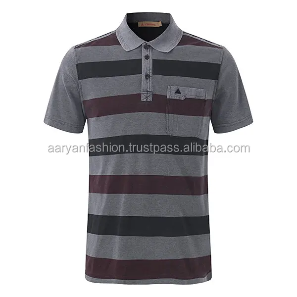 Cotton Stripe Printed Turn-down Collar Short Sleeve Casual Business Polo Shirt for Men