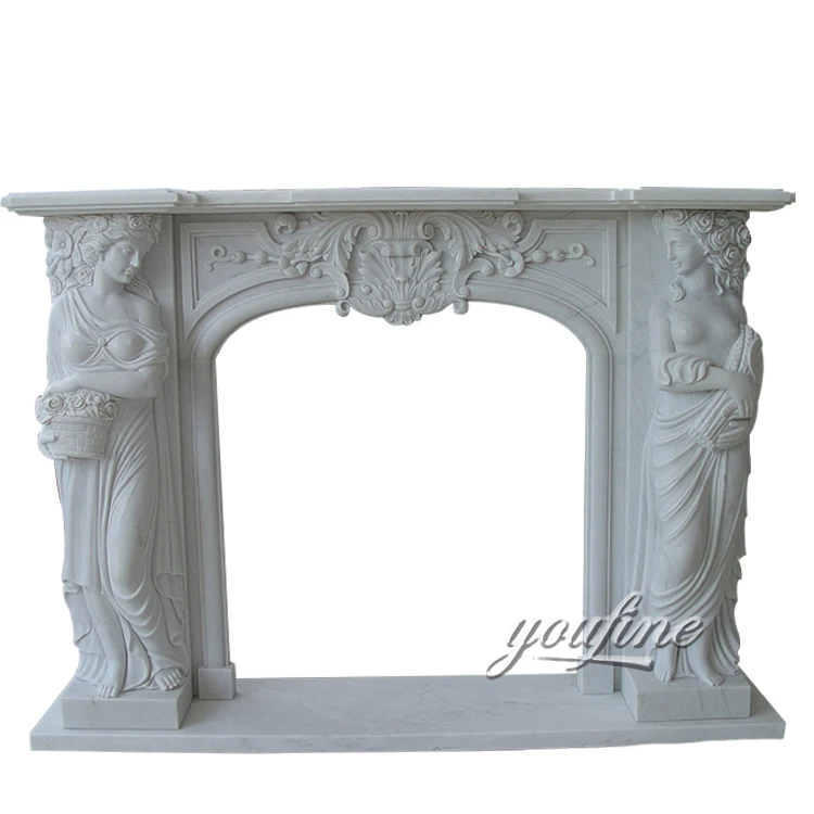 Exquisite Hand Carved Antique Marble Electric Fireplace