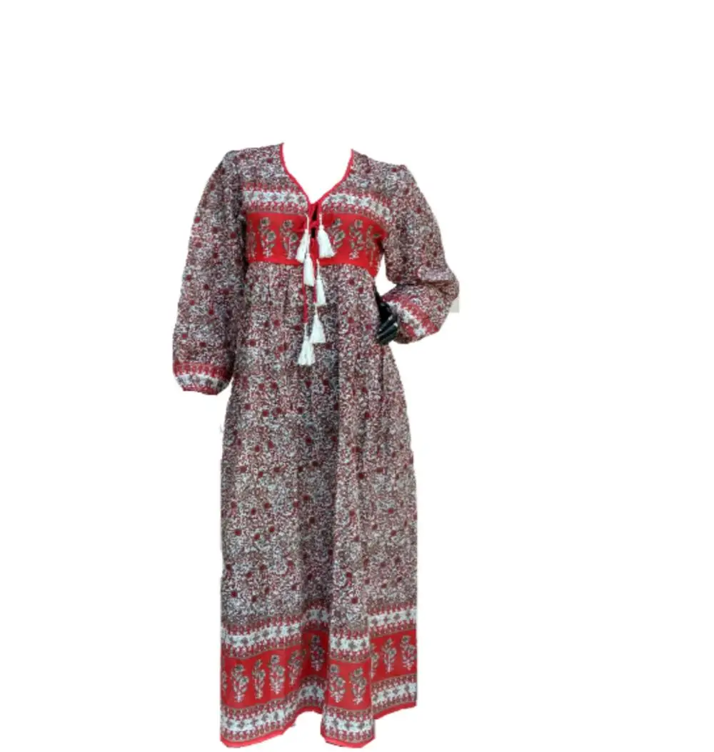 100% cotton floral print red color maxi dress