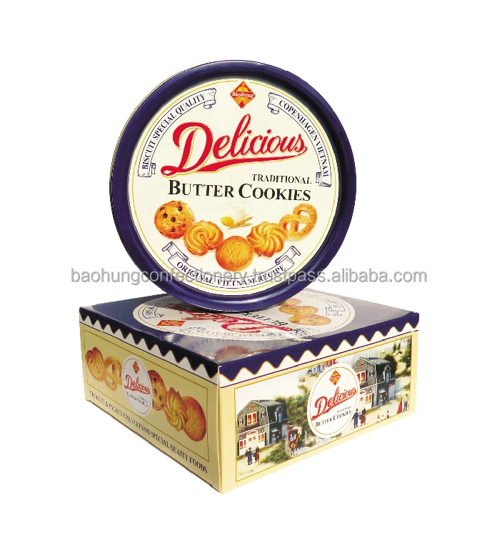 Danish Butter Cookies Biscuits 300g - Tin Semi-hard Box Packaging 0.3 Kg Square Sweet 11 % Fat Content Low-carb,low-fat