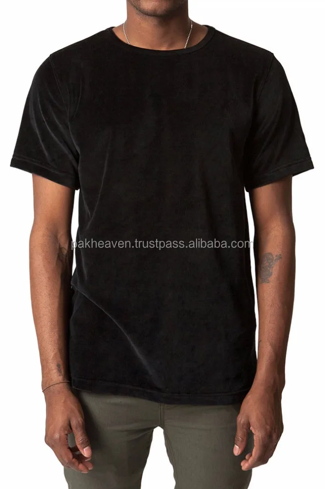 BLACK VELOUR SPLIT tall over hip elongated t shirt available fabric rayon polyester cotton bamboo modal