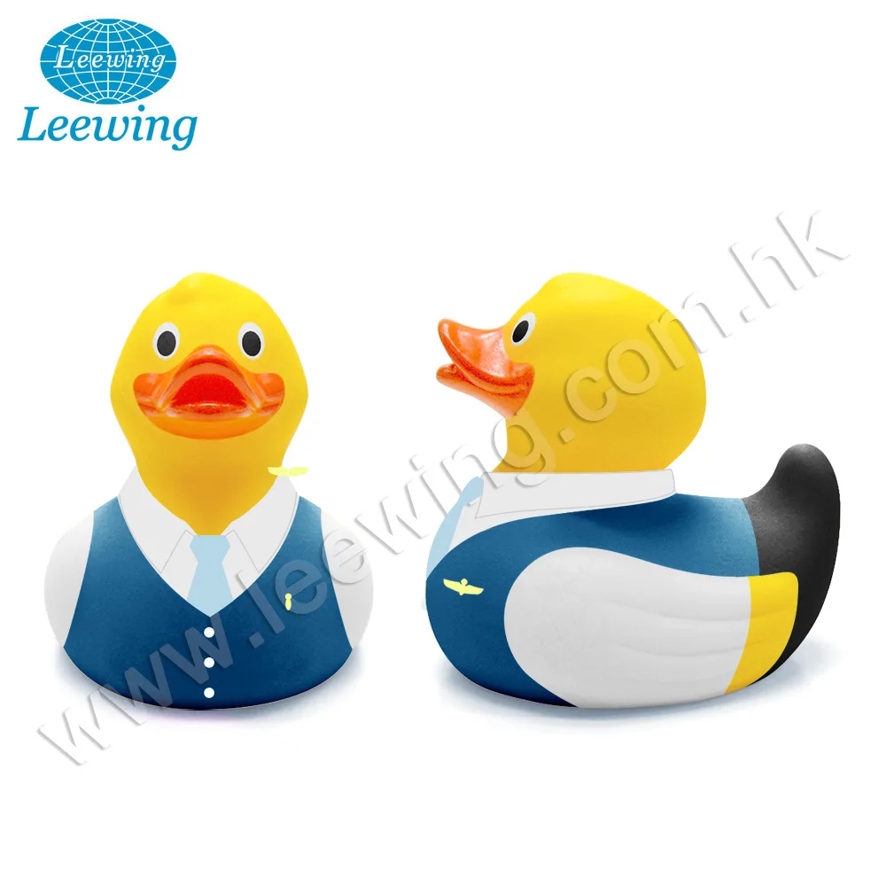 Hot New Promotional Gift Item Plastic PVC Vinyl Customized with Logo Airline Pilot Captain Uniform Plane Yellow Rubber Duck