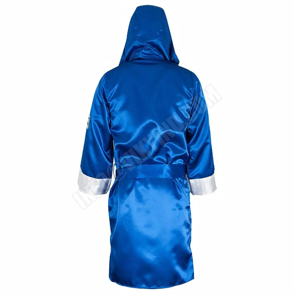 Best Quality Low MOQ Satin Men Women Boxing Robe with Hood Cloak Red Blue Boxing Robes