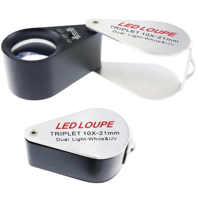 Triplet Jewelry Magnifier Loupe 20X Mini Folding Jewelry Loupe with Dual LED & UV light