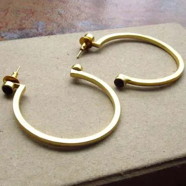 Black Onyx Gold Metal Hoop Dangle Boho Fashion  Statement Earrings
