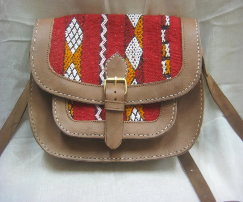 Handmade Moroccan Kilim Genuine Leather Shoulder Bag