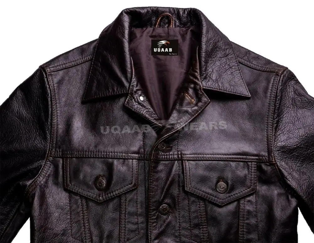 Mens Classic Denim Jeans Style Western Trucker Real Leather Casual Jacket All time Favorite Denim Leather Fashion Jacket OEM ODM