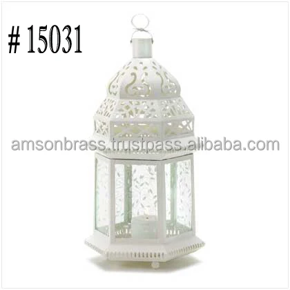 High Quality Material Metallic Mini Lantern White Iron Metal Candle Lantern For Wedding Decoration Moroccan Table Candle Lantern
