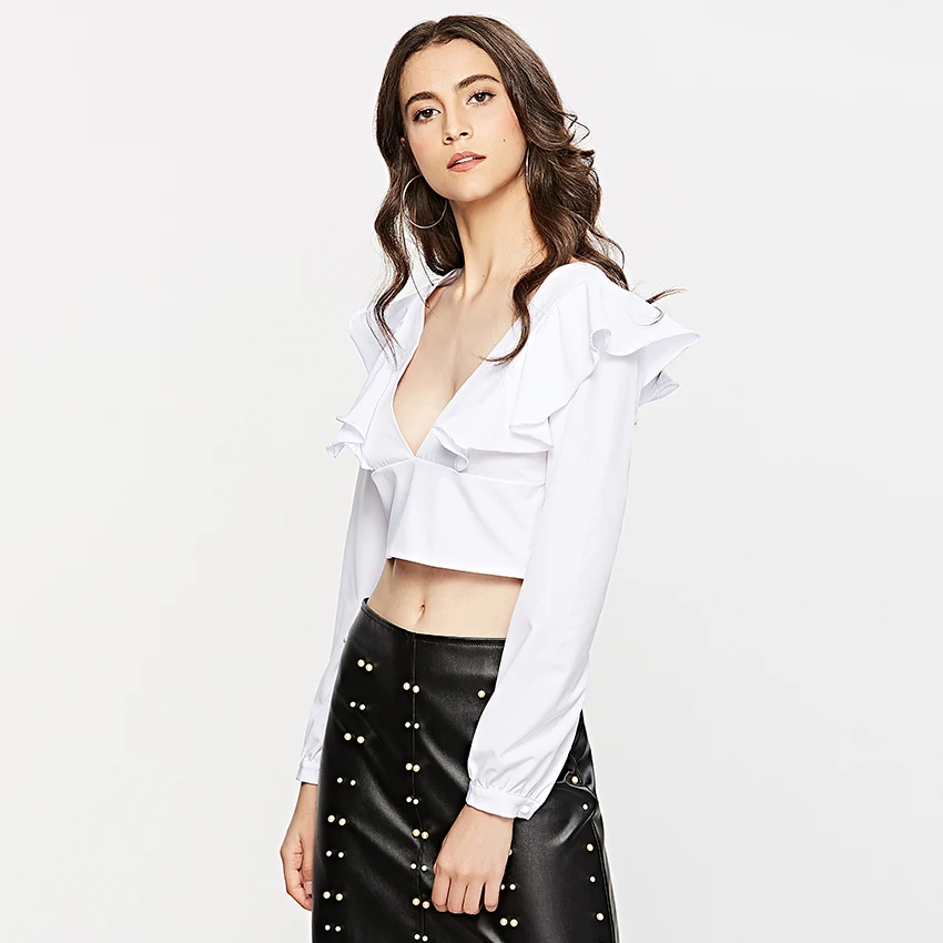 OOTN White Tunic Summer Spring Chemise Femme Ladies Office Ruffle Blouse Female Long Sleeve Crop Tops Women Blouse And Shirts