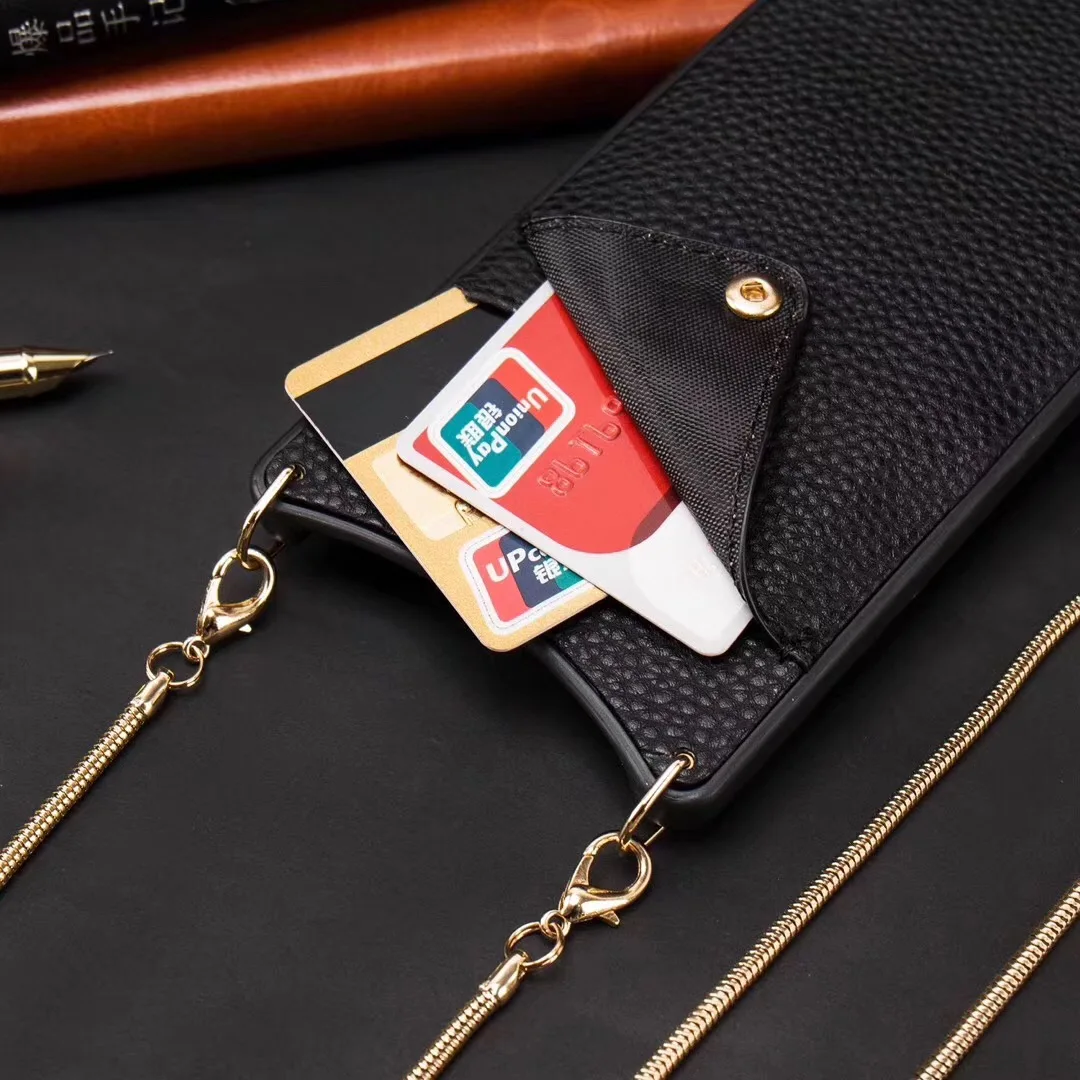 TENCHEN -  Pu&Leather Case Crossbody Metal Chain Strap Handyketten for Iphone case 6 7 X