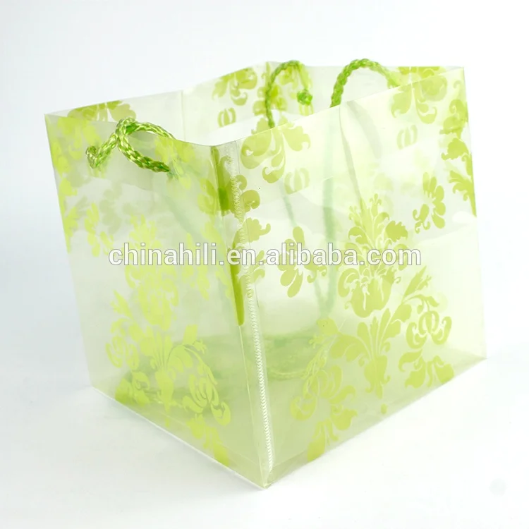 Custom Supermarket promotional printed Orchid packaging handled bag Transparent plastic flower box