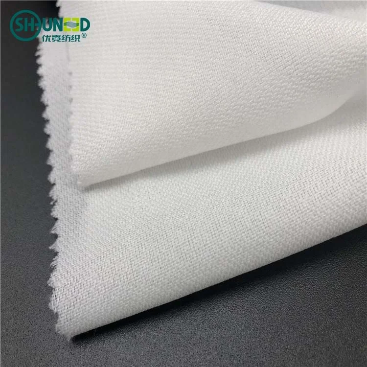Wholesale 55GSM  fusible interfacing woven adhesive lining cloth Garment interlining double dot coated fusible woven interlining