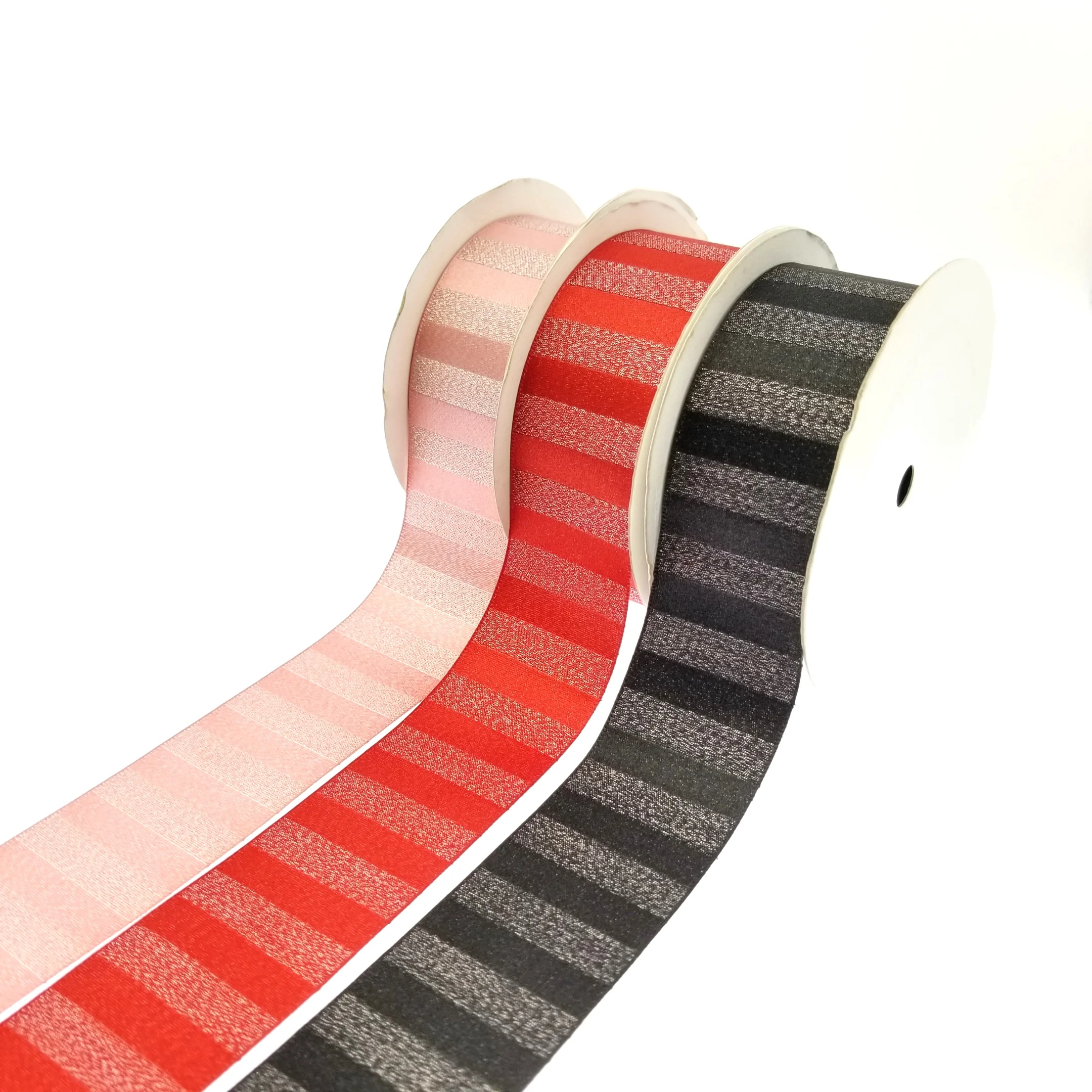 Luxury style horizontal stripe metallic satin woven ribbon