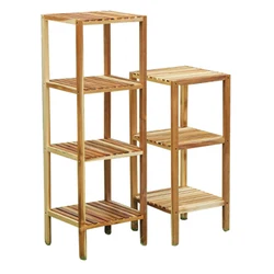 Wholesale Home 4 Tier Shower Storage Rack Wood Bamboo Bathroom Corner Shelf