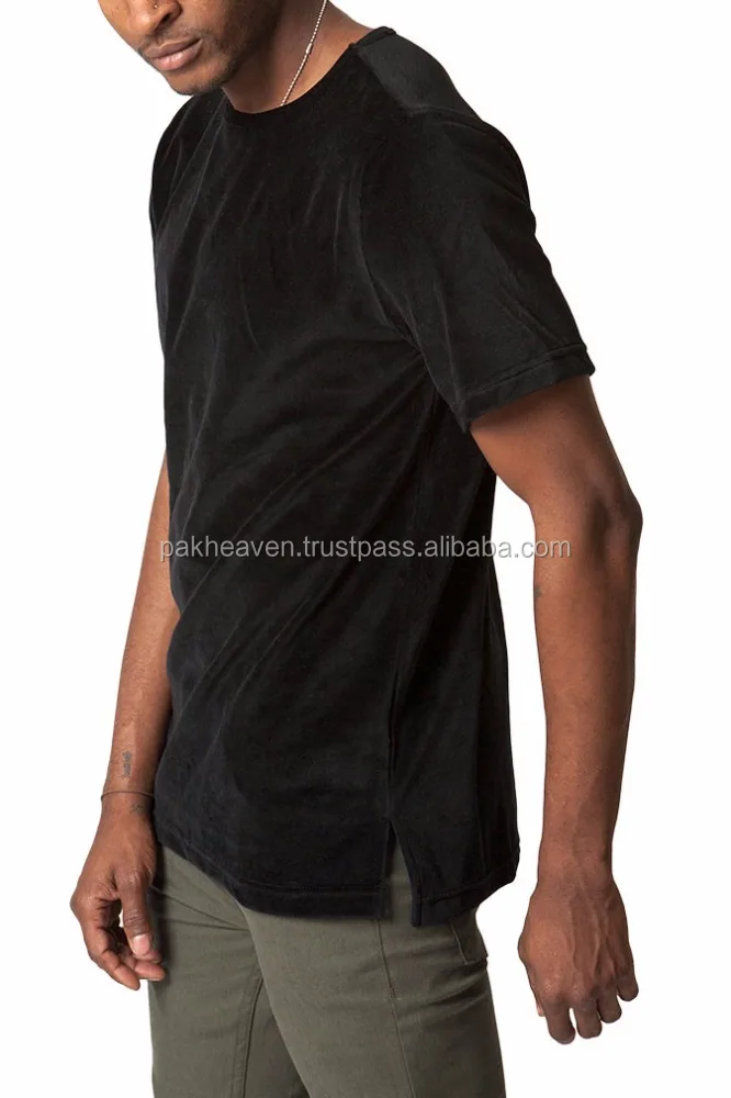 BLACK VELOUR SPLIT tall over hip elongated t shirt available fabric rayon polyester cotton bamboo modal