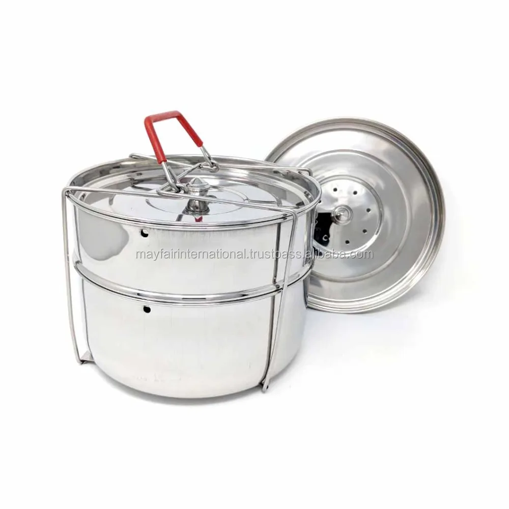 Stainless Steel Factory Manufacturing Pressure Cooker Stackable Insert Pan Set With Silicon Sling Handle